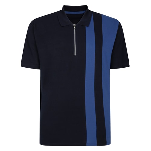 Bigdude Poloshirt mit vertikalen Streifen und Farbblockdesign, Marineblau/Dunkelblau